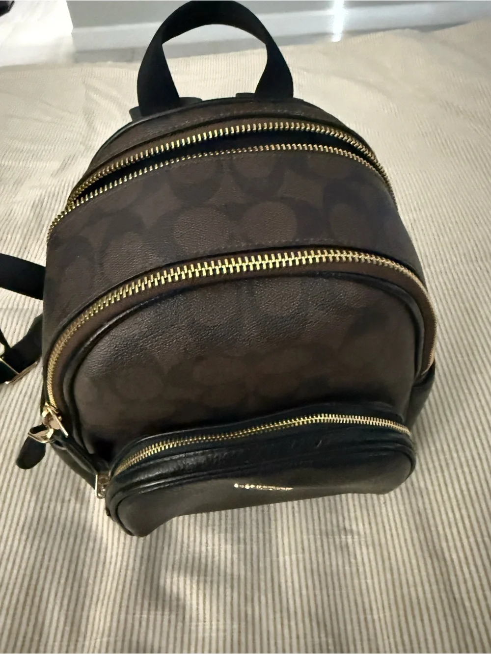Coach Mini Backpack in Brown Signature and Black Leather